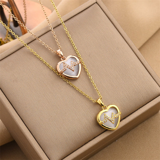 18K Gold Plated Stainless Steel Heart Pendant Necklace In Titanium