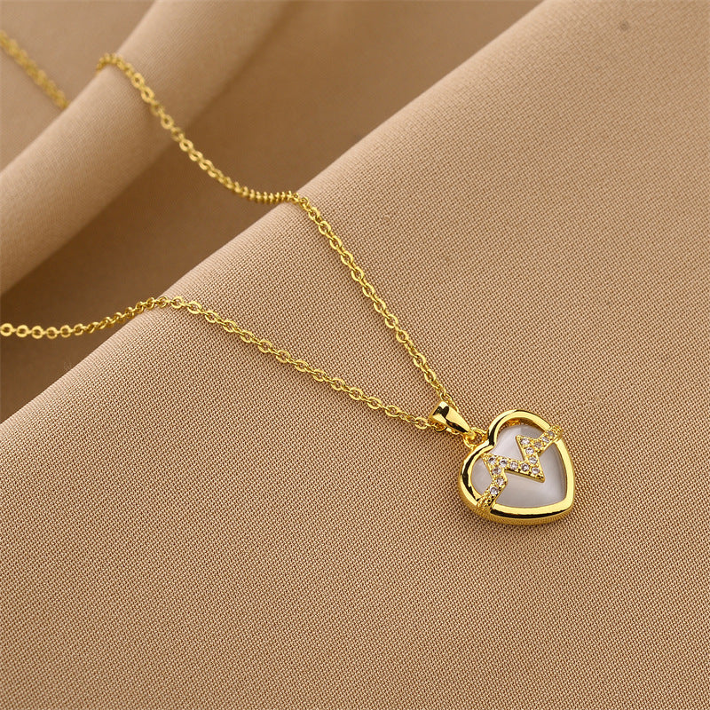 18K Gold Plated Stainless Steel Heart Pendant Necklace In Titanium