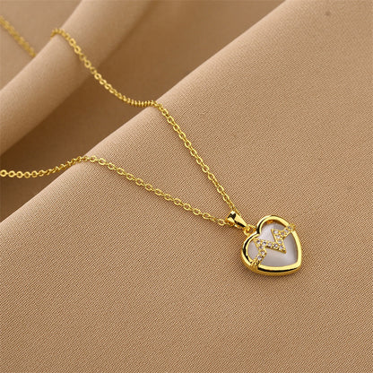 18K Gold Plated Stainless Steel Heart Pendant Necklace In Titanium