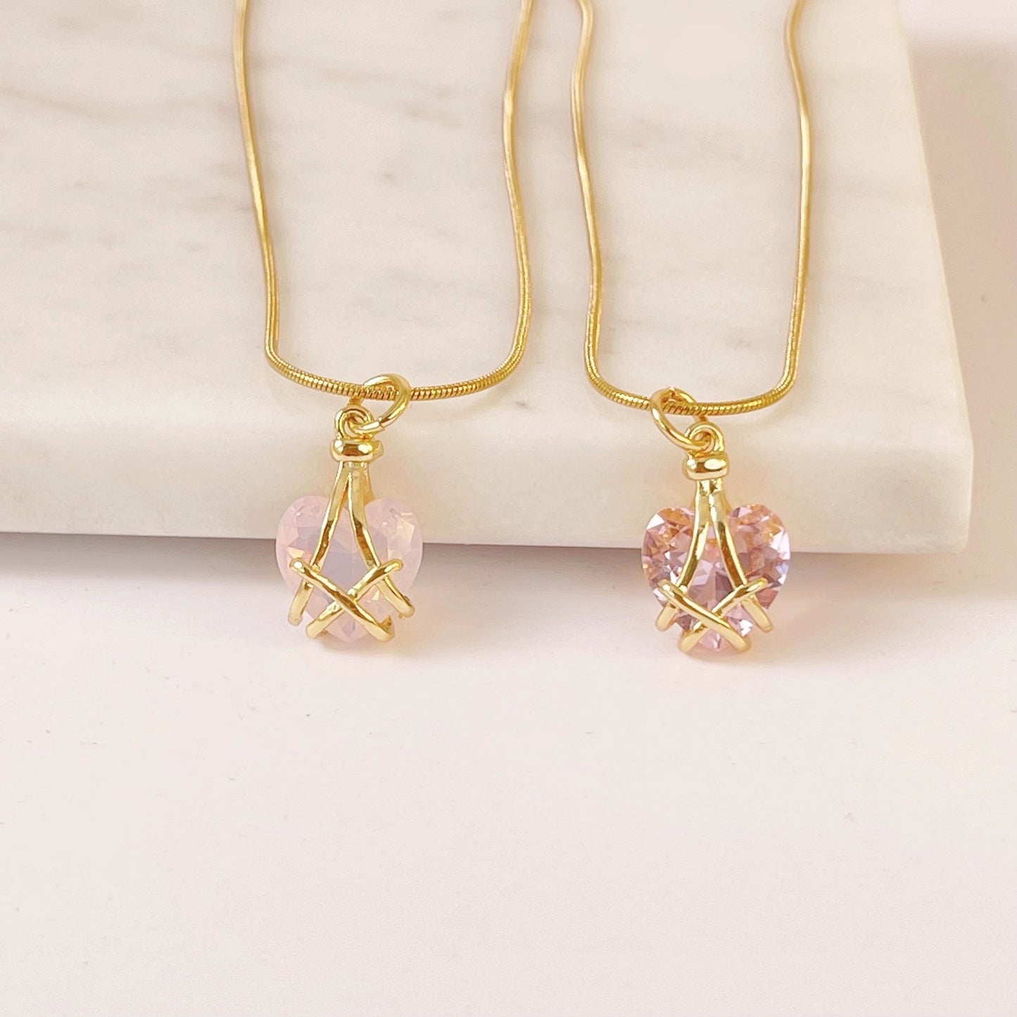 18k Gold Plated Titanium Heart Crystal Pendant Necklace