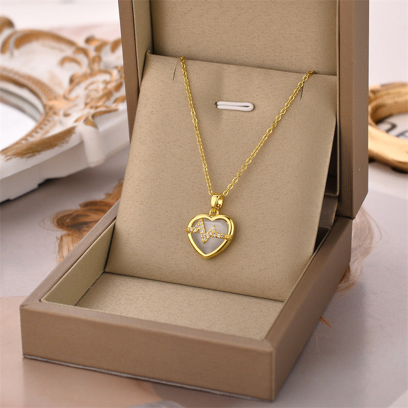 18K Gold Plated Stainless Steel Heart Pendant Necklace In Titanium