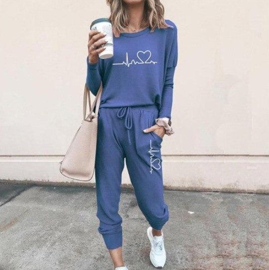 Women's Long Sleeve Suit Fashion Pullover Top And Pockets Drawstring Long Pants Solid Color Casual Sports Trouser Suit Clothing