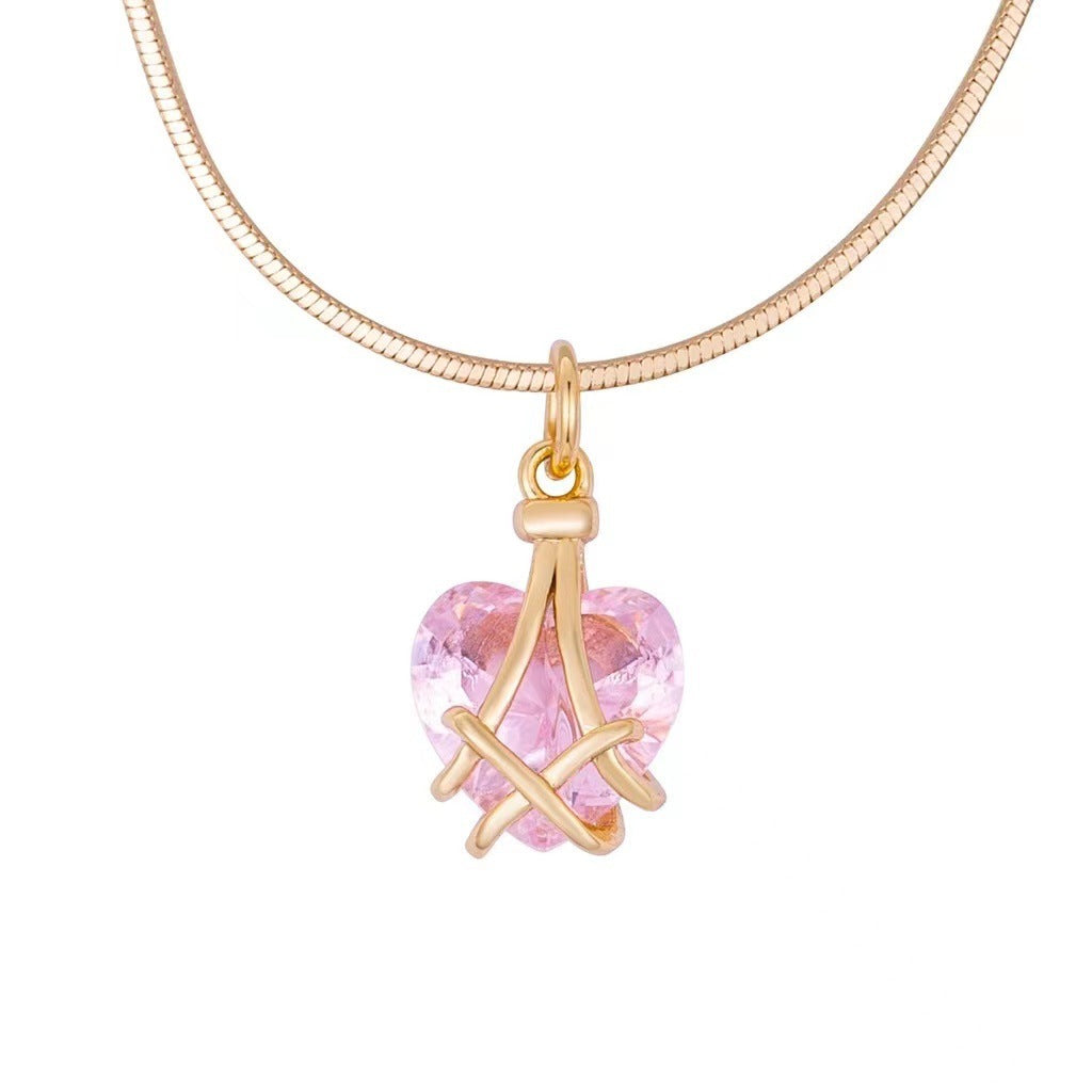 18k Gold Plated Titanium Heart Crystal Pendant Necklace