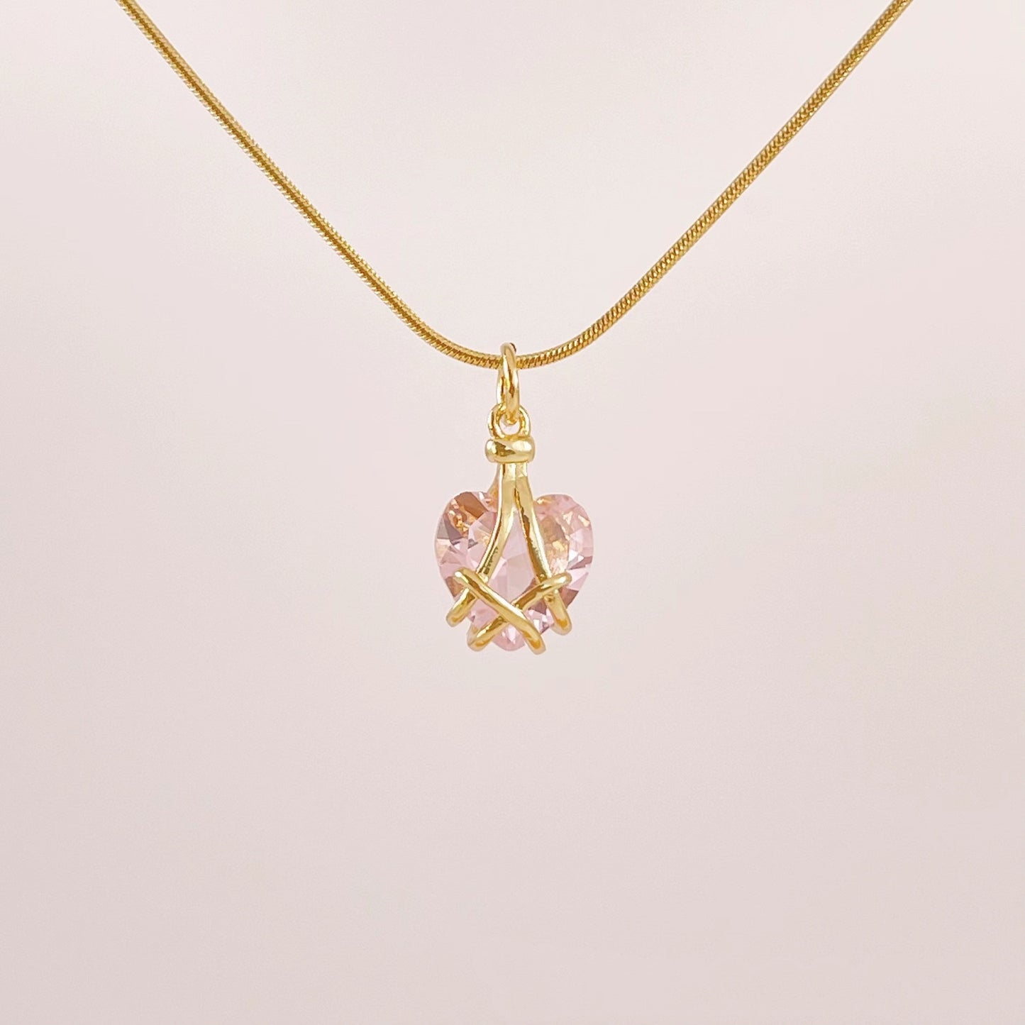 18k Gold Plated Titanium Heart Crystal Pendant Necklace
