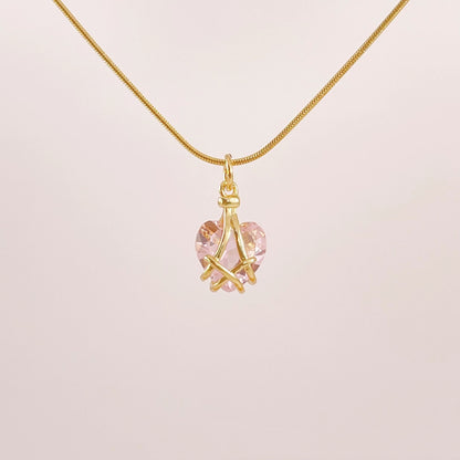 18k Gold Plated Titanium Heart Crystal Pendant Necklace