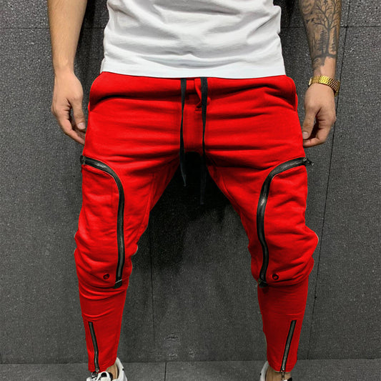 Men's Drawstring Zip Patch Pocket Slim Fit Track Pants