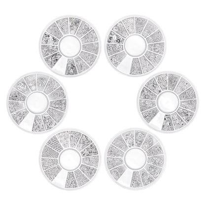 Silver Rivet Xingyue Metal Alloy Nail Box Rhinestone 12 Grid Sequins