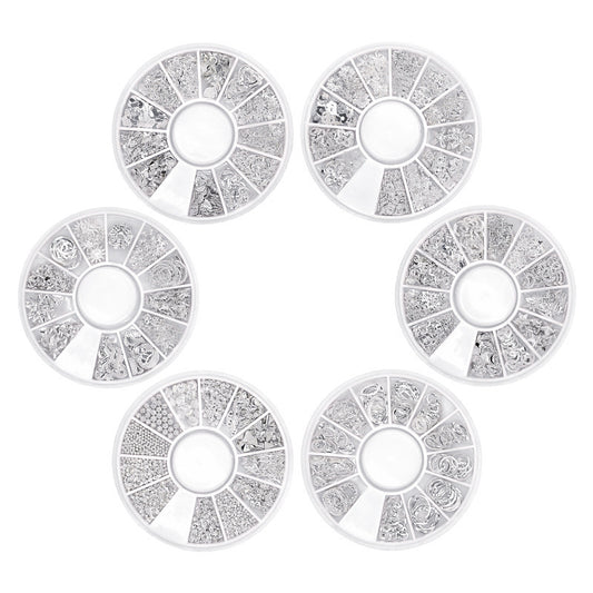 Silver Rivet Xingyue Metal Alloy Nail Box Rhinestone 12 Grid Sequins