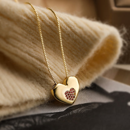 Copper Plating 18K Gold Heart-shaped Zircon Pendant Necklace