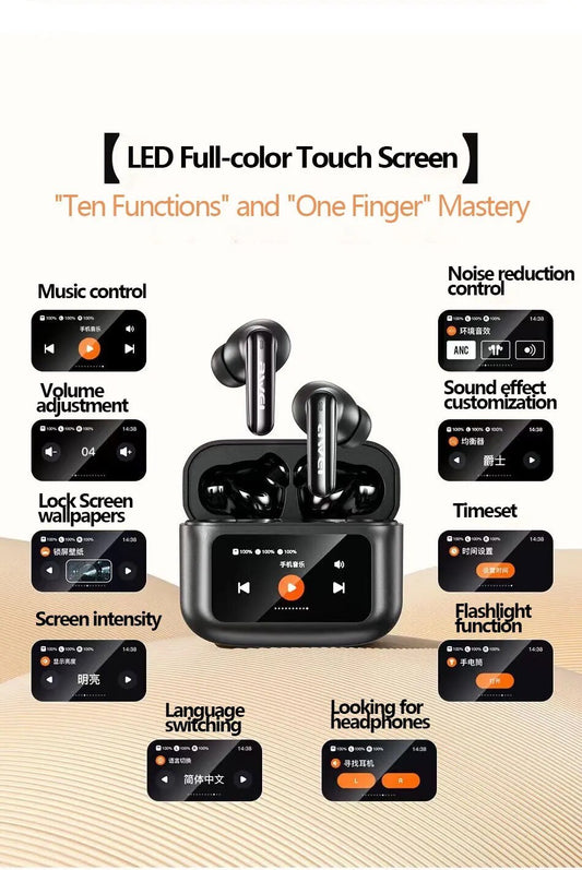 AWEI LED Touch Screen Active Noise Cancelling Bluetooth Headset