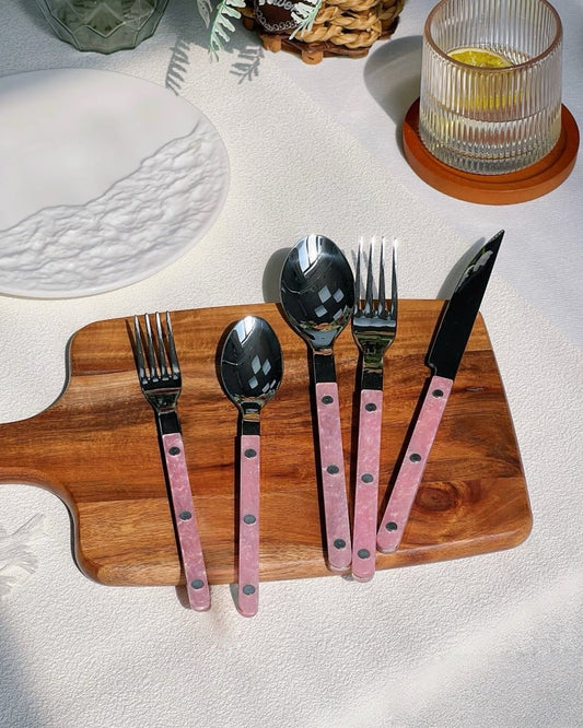 Set of 10 Sleek Modern Pinky Elegant Salt Lake Flatware Cutlery Silver